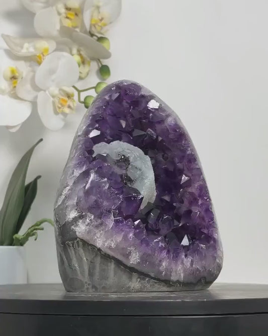Stunning Amethyst Cathedral with Calcite Crystal Inclusion - CBP1194, 18.5x15cm