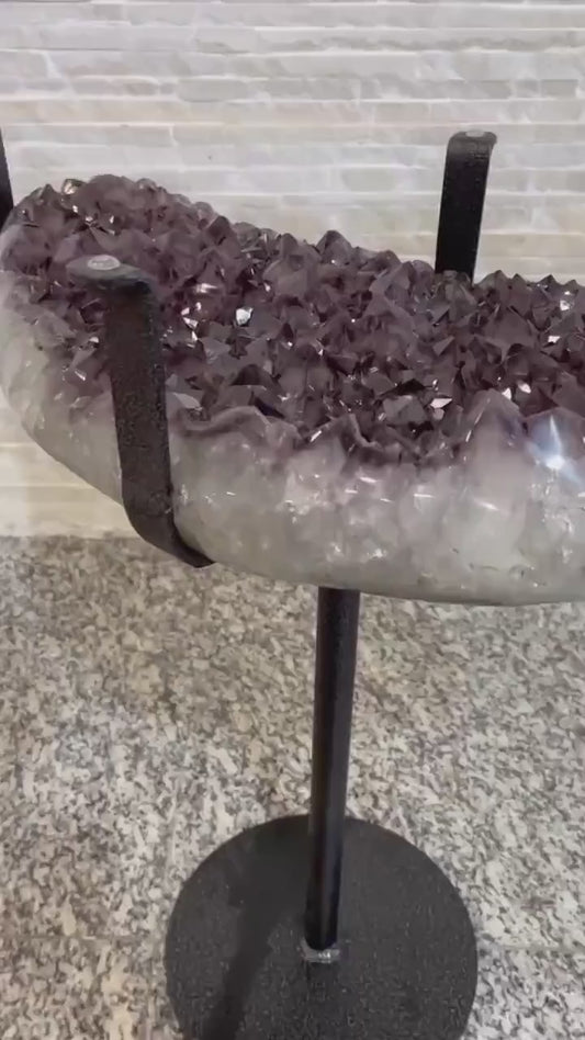 KAMPANJE / Extra Plus AAA+ Quality Amethyst Geode Coffe - Sidetable Metal Frame Table w/Druzy big Cluster, 19kg, 57x33, Høyde 60cm
