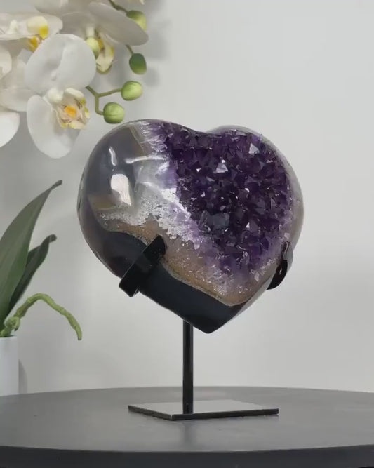 Natural Uruguay Amethyst & Agate Stone Heart w/Metal stand, Unique Piece, HST0249, 15.5x13cm - 1.32kg