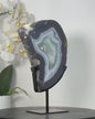 Agate Slice with Blue Bands and Crystalline Center for Home Decor Display - MWS2660, 27x16cm w/stand