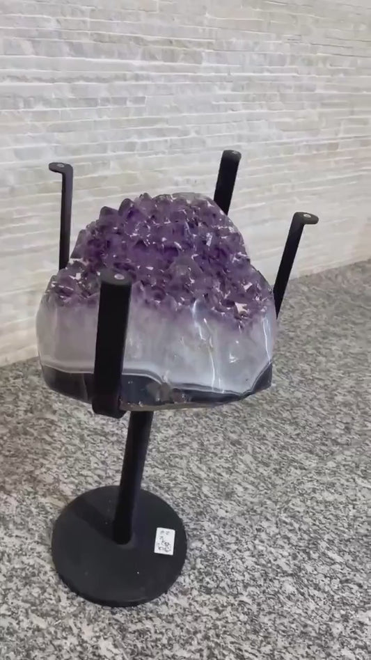 KAMPANJE / Extra Plus Amethyst AAA+ Quality Geode Coffe - Side table Metal Frame Table w/Druzy big Cluster, 25kg, 45x30cm, Høyde 60cm