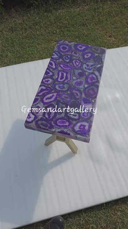 EXCLUSIVE NATURAL AGAT TABLE ( Sofa, Coffe, Side, Dine ) , Purple - 60x30cm - backlit ( Ledlys )  - Golden Design Legs
