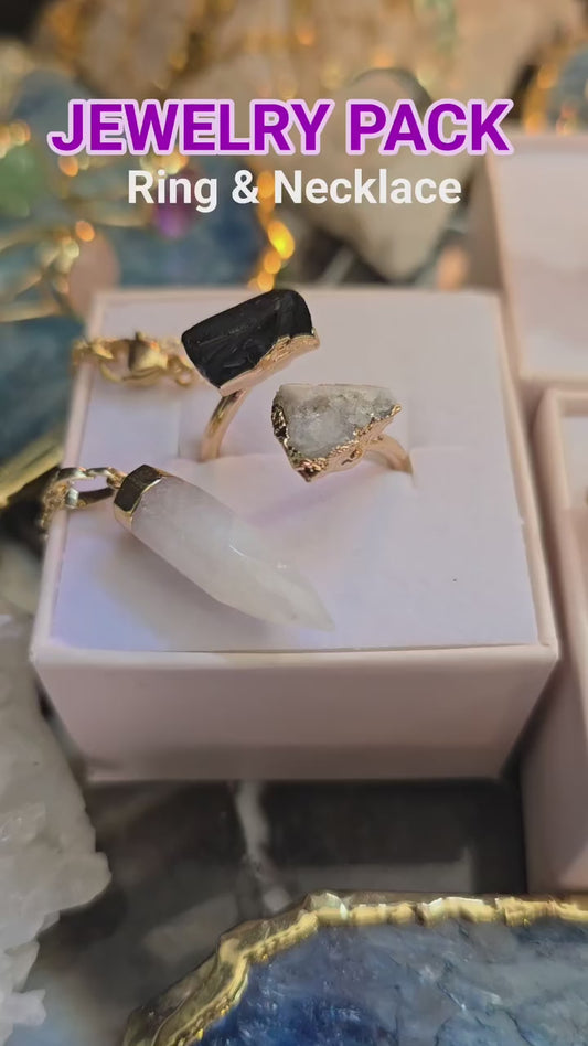 KAMPANJE NATURAL STONE JEWELRY PACK ( Two Stone Ring & Necklace w/Point )