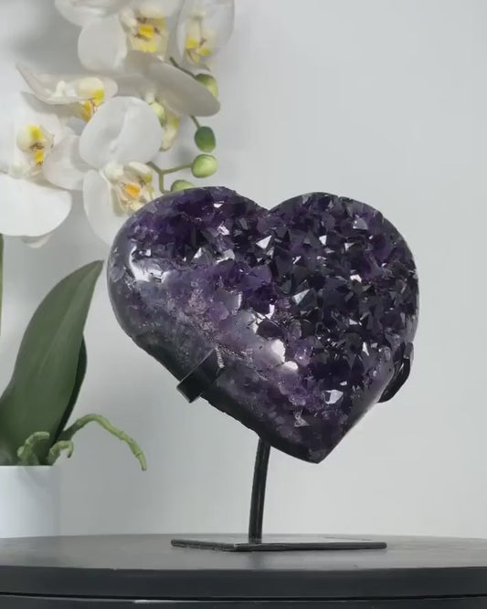 A Grade Uruguayan Amethyst Stone Heart Carving - HST0285, 15,5x14,5cm
