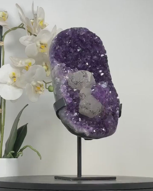 Unique Uruguay Amethyst Stone with Calcite & Black Hematite Crystal - MWS2346, 28x13cm - 4.1kg