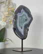 Natural Blue Agate Slice on Stand – Vibrant Pattern for Home Display - MWS2656, 26x15cm w/stand