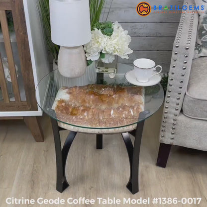 HIGH QUALITY BRAZILIAN CITRINE ( Heated ) CLUSTER GEODE COFFEE / SOFA TABLE, 27KG - 37x31x13cm - Høyde 40cm