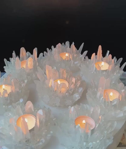 Exclusive, handmade Brazilian Clear Quartz Point Candle Holder - Natural Crystal Specimen, Handmade with Glass Base, ca. 12cm - 700gram