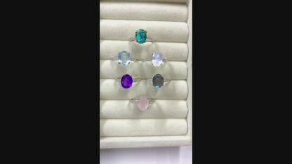 MICCI Design Ring, Natural Stone - Oval ROSE QUARTZ m/ Zirkoner - 925s Silver