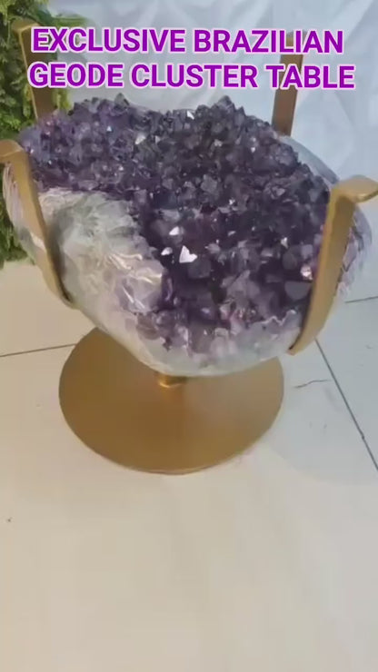KAMPANJE / Extra Plus Amethyst Geode Cluster SOFA Table Metal Frame Table w/Druzy big Cluster, ca. 25kg - 46x34cm, Høyde 40cm