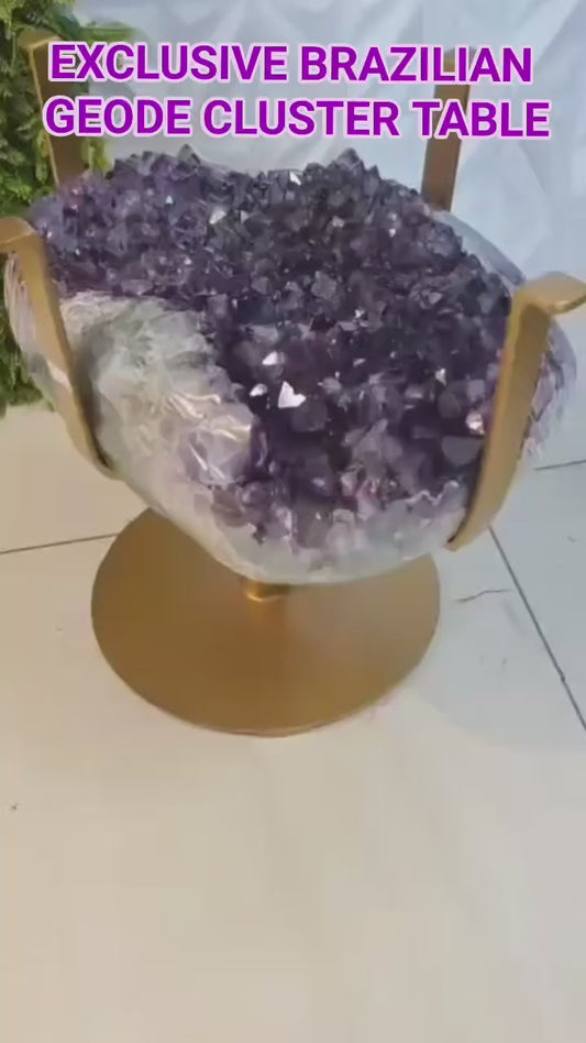Extra Plus Amethyst Geode Cluster SOFA Table Metal Frame Table w/Druzy big Cluster, ca. 25kg - 46x34cm, Høyde 40cm