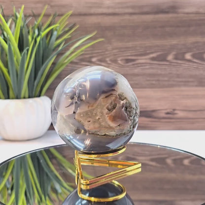 Uruguay Amethyst Crystal Quartz Agate Sphere with Metal Stand, 77mm - 585gram