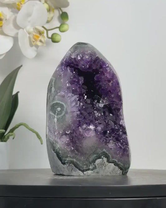 Uruguay Amethyst Cathedral with Green Jasper Shell, Self Standing Amethyst, CBP1174 - 15x9cm