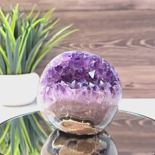 Large - Supernice Uruguay Amethyst Crystal Quartz Agate Sphere with Metal Stand, 93mm - 1043gram