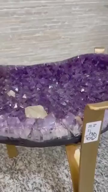 KAMPANJE / Extra Plus Brazilian Amethyst Geode SOFA Table Metal Frame Table w/Druzy big Cluster, ca. 37kg m/ramme - 56x44cm Stone, Høyde 45cm
