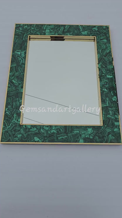 Eksklusive, håndlagede natural Malachite Veggspeil., 45x30cm