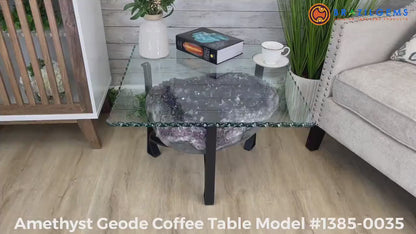 Extra Plus Brazilian Amethyst Geode SOFA Table Metal Frame Table w/Druzy big Cluster, ca. 72kg m/ramme - 55x36x21cm Stone