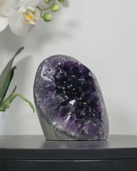 Amethyst Cathedral – Deep Purple Geode on Cut Base for Home Décor, Self Standing Amethyst, CBP1209 - 10.5 x 8.5cm