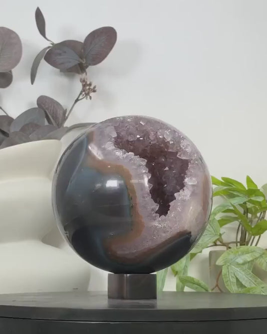 Large Uruguay Natural Amethyst & Agate Sphere Geode - SPH0166, 15.8cm