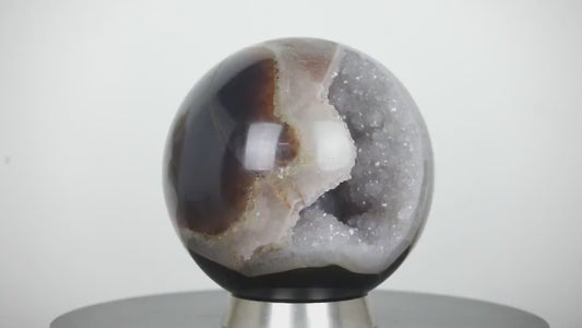 HUGE ARTIGA Uruguay Agate & Quartz Stone Sphere Geode with Calcite Crystal - SAG0097, 18cm - 6KG