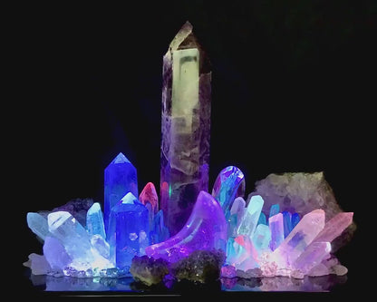 Fantastisk håndlaget QUARTZ & AMETHYST CRYSTAL Lysdekorasjon  - " CRADLED MOON "