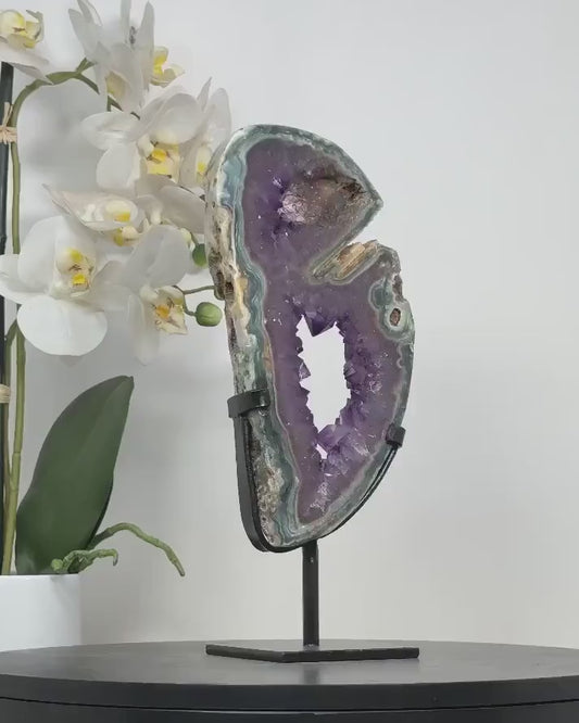 Unique Uruguay Natural Green Jasper & Amethyst Slice Portal - 25x10.5cm - MWS2244