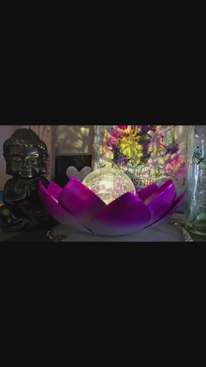 BLACK & WHITE LOTUS SOLAR LED LAMP /Crackle Globe Glass Waterproof LED, 25x25cm