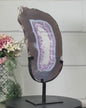 XXL Agate Slice with Amethyst Crystal Center for Home or Office Display - MWS2669, 40x20cm w/stand