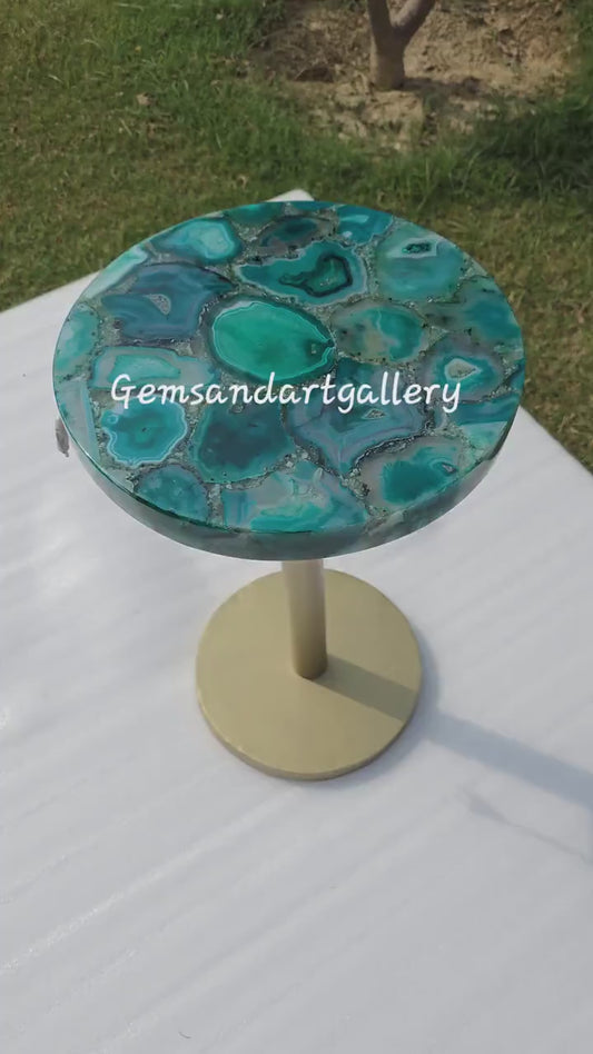 Agate Gemstone Coffee - Sofa Tables, handmade  ( Round 45cm ) inkl. backlit ( ledlys ) og design bordben
