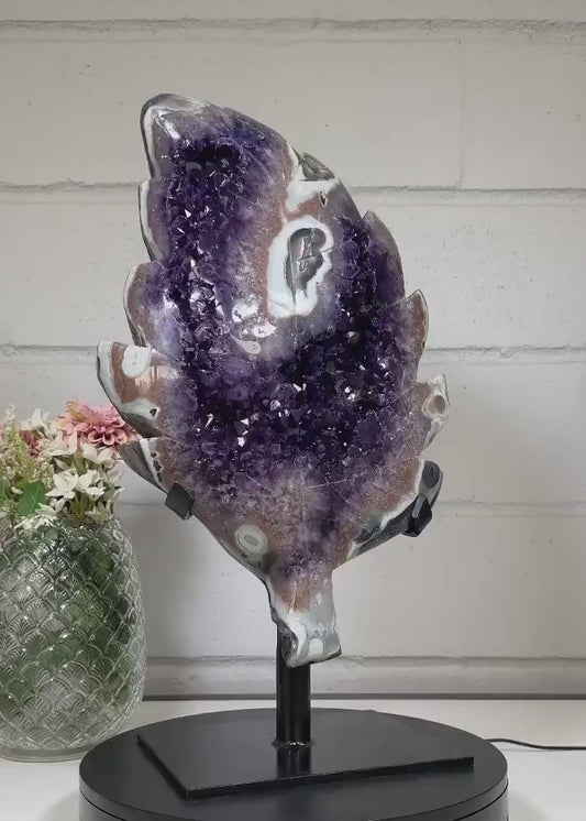 Unique Beautiful Uruguay Amethyst & Green Jasper Stone Leaf - AWS0882, 50x30cm