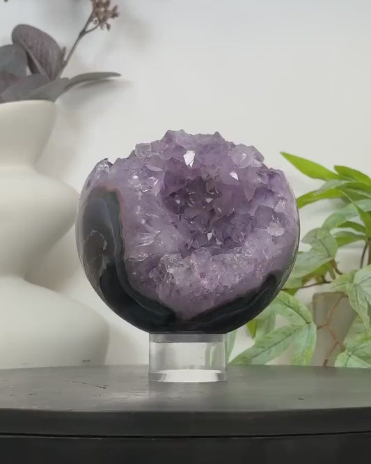 Uruguay Amethyst & Agate Sphere Geode with Crystal Druzy - SPH0183, 11.8cm