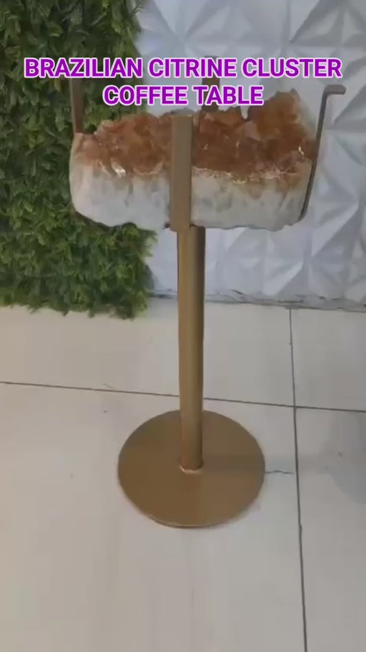 HIGH QUALITY BRAZILIAN CITRINE ( Heated ) CLUSTER GEODE COFFEE / SOFA SIDE TABLE, 7KG - 28x24cm, Høyde 60cm