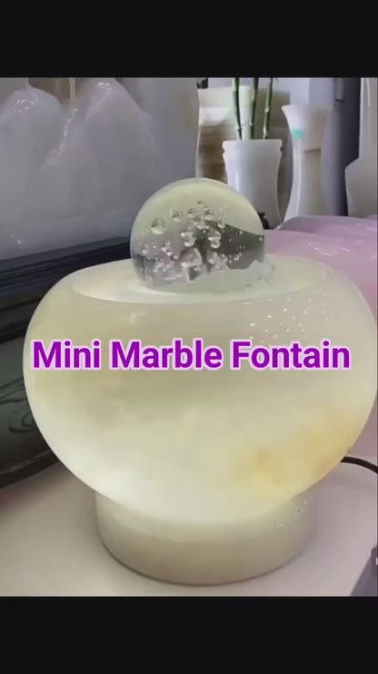 New 2025 Marble Water Fountain w/rotating Crystal Sphere and Ledlight, Light Green Onyx, High Quality, LARGE Size - 26x26x28cm, ca. 20kg