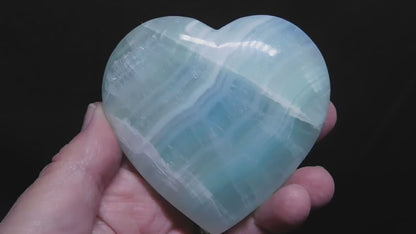 Caribbean Calcite Heart Crystal | Ocean Tones, Calming Energy, Stress Relief, XL Size (70 - 80mm)