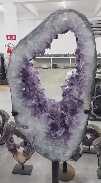 BIG Brazilian Amethyst Portal on Spinning Stand. Natural Crystal Geode, 70kg - 67cm x 52cm , m/stativ 93cm.