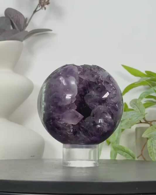Amethyst & Green Jasper Sphere Geode from Uruguay - SPH0153, 9.9cm