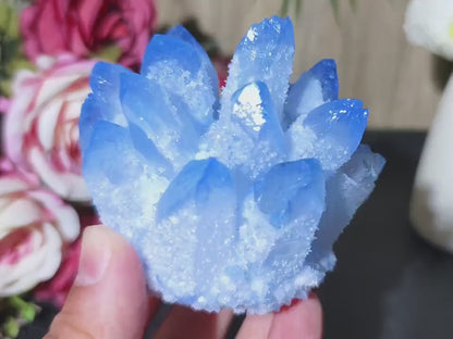 Large Blue mineralkvarts Cluster krystalldekorasjon, ca. 700gram