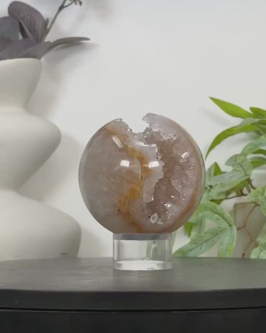 Yellow Tone Quartz Druzy Uruguay Sphere Geode - SPH0172, 8.9cm