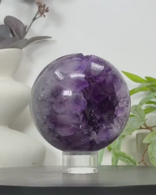 Natural Uruguayan Amethyst Sphere Geode with Large Crystal Formation - SPH0158, 11.8cm