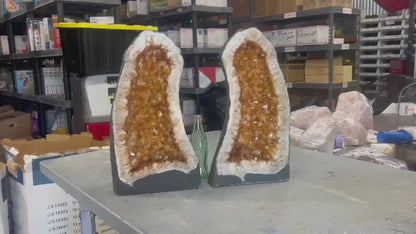 Tall Citrine Geode PAIR / Inntil 40% OFF - Crystal Cluster Druzy Premium Grade 17kg each H45xW25xD13cm, 34KG ( Pair )