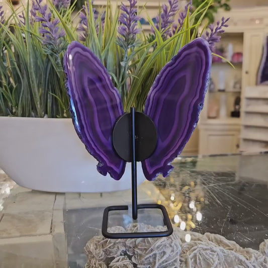 Unique XL Purple Agate Brazilian Butterfly w/Stand, 17.5cm x 13cm