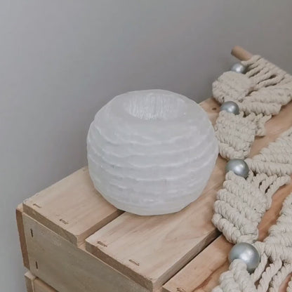 Selenitt Telys dekorasjon , Snowball Design - 10x10cm, 1200gram, Large