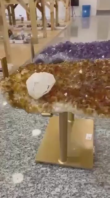 KAMPANJE / HIGH QUALITY BRAZILIAN AMETYST & CITRINE ( Heated ) CLUSTER GEODE COFFEE / SOFA TABLE SET , Totalvekt ca. 48kg. - 80x56cm - Høyde 56cm