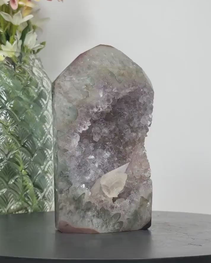 Natural Uruguay Amethyst & Agate Stone Tower AAA+ Quality Geode, 12.5x8cm