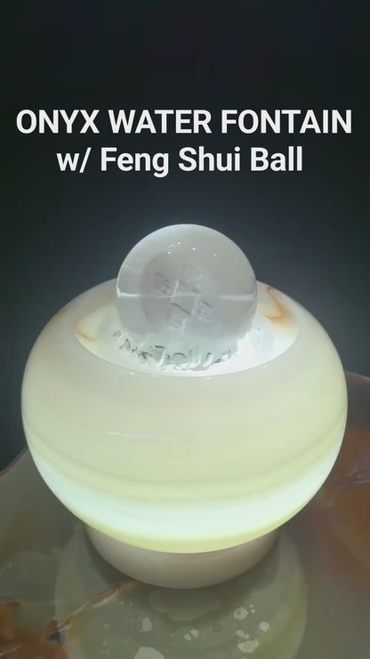 New 2025 Marble Water Fountain w/rotating Crystal Sphere, Light Green Onyx, High Quality, Medium Size - 20x20x22cm, approx 13kg