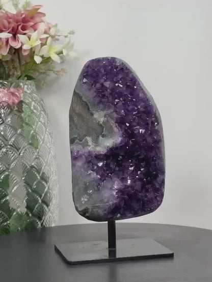 Polished Uruguay Amethyst Stone, Deep Purple Amethyst Specimen | Stand Included, ca. 2kg, 20x11cm - AWS0555
