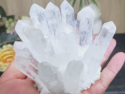 Medium Klar Hvit mineralkvarts Cluster krystalldekorasjon, ca. 500gram
