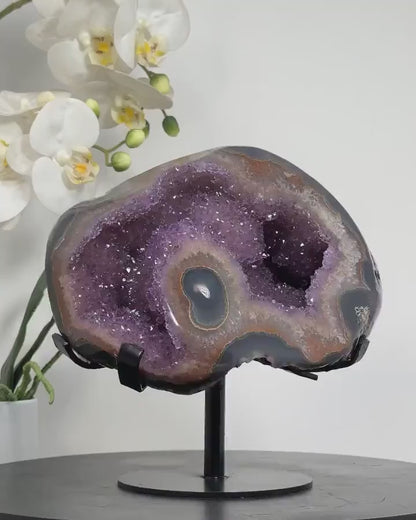 Beautiful Amethyst & Agate Stone Geode - 21.5x20.5cm - 3.7kg, MWS1503