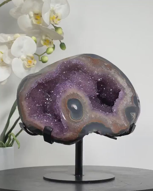 Beautiful Amethyst & Agate Stone Geode - 21.5x20.5cm - 3.7kg, MWS1503
