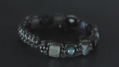 New Design / Trendy og Exclusivt Shambhala ArmbÅnd, Sapphire, Turmaline Cube Flat beads . Labradorite , Kyanite -